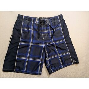 Ocean Pacific OP Board Shorts Mens M 32-34 Navy Blue Plaid Swim Trunks Mesh